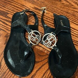 bebe Black Sandals with Gold Accents